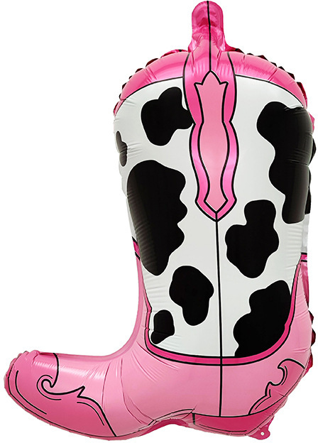 Uninflated 23 Inches Pink and Black Cow Print Cowboy Boot Foil Balloon Manufacturered By Colour Wheel