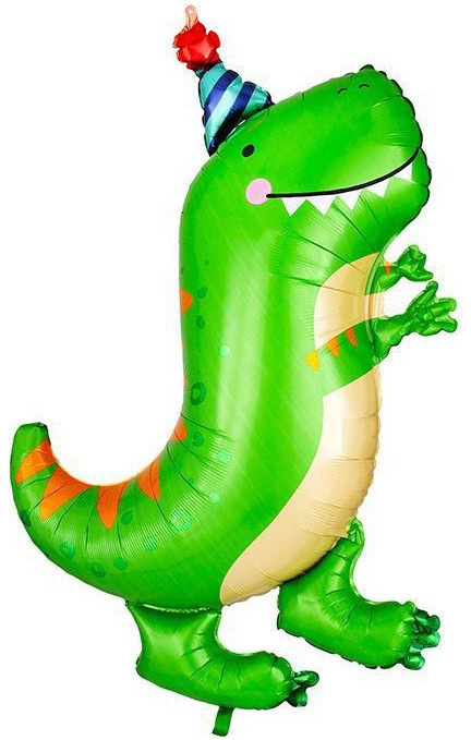 Uninflated 32 Inches Green Dinosaur with Party Hat Foil Balloon Manufacturered By Colour Wheel