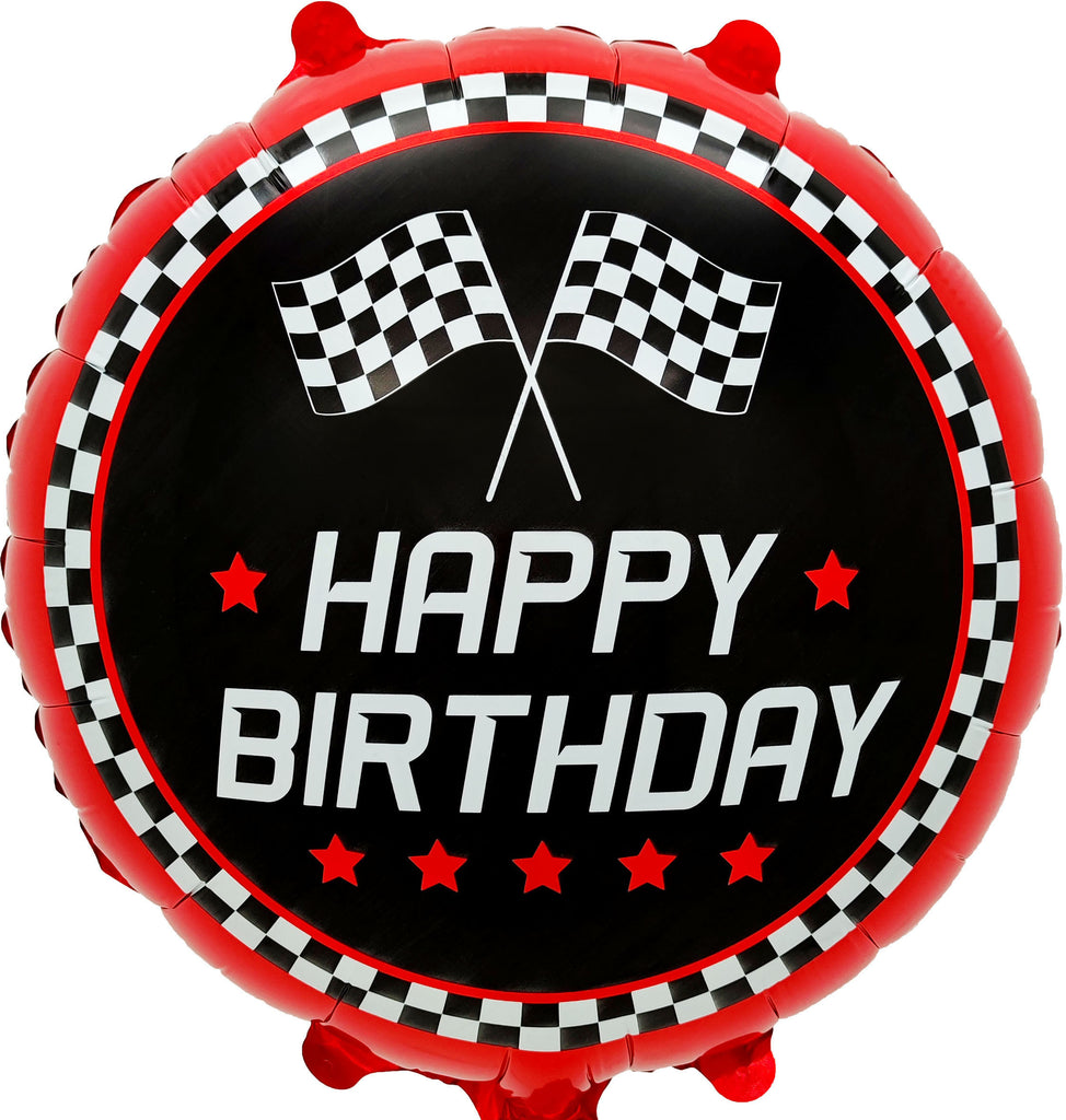 Uninflated 18 Inches Happy Birthday Checkered Flag Foil Balloon Manufacturered By Colour Wheel