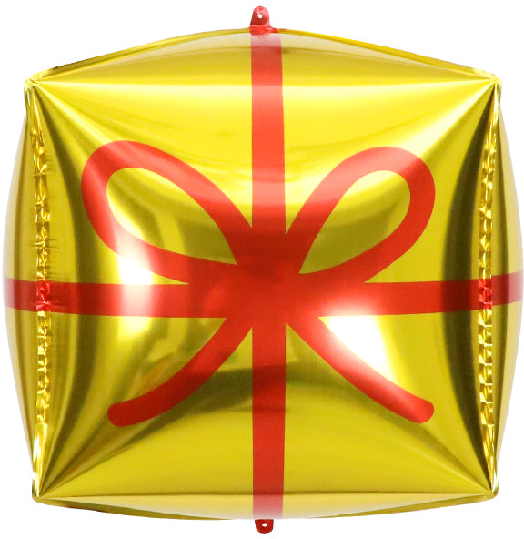 Uninflated 22 Inches Cube With Bowknot Gold Balloon Manufacturered By Colour Wheel