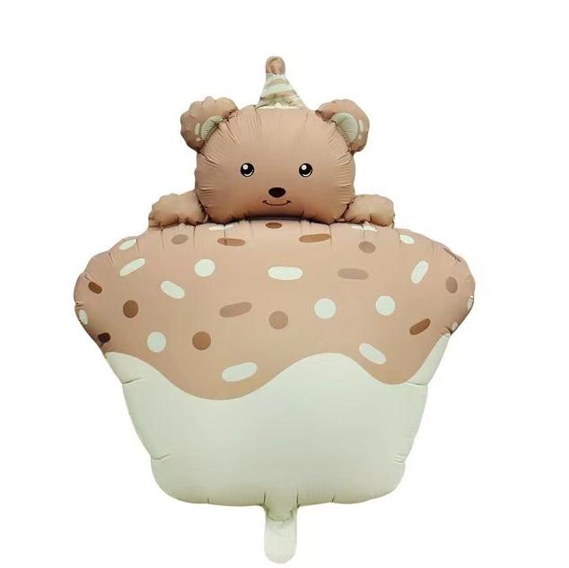 Uninflated 28 Inches Matte Bear Loving Cupcake Foil Balloon Brown Manufacturered By Colour Wheel