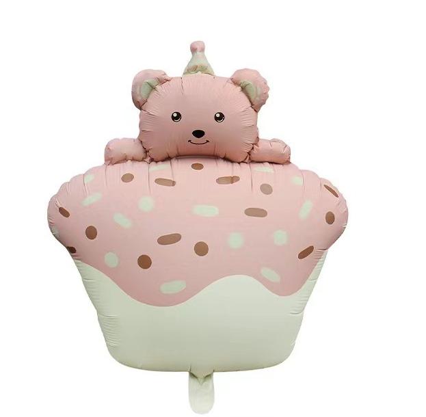 Uninflated 28 Inches Matte Bear Loving Cupcake Foil Balloon Pink Manufacturered By Colour Wheel