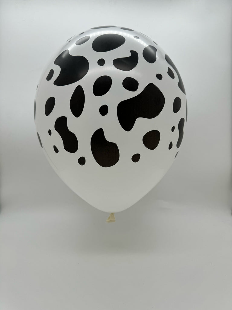 Uninflated 12" Latex Balloons All Around (25 Per Bag) Cow Print Decomex White Made By Decomex Vietnam Exclusive to Bargain Balloons