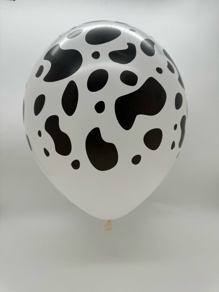 Not Inflated 12" Latex Balloons All Around (25 Per Bag) Cow Print Decomex White Manufactured By Decomex Vietnam Exclusive to Bargain Balloons