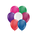 Sept ballons en latex Tuftex Crystal/Jewel assortis de 17" (50 par sac) de différentes couleurs sont disposés ensemble sur un fond blanc.