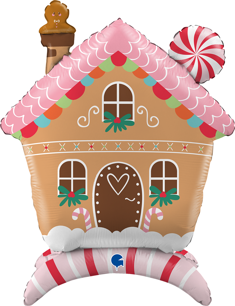 Flat Not Inflated 30" The Standups - Gingerbread House Foil Balloon Manufactured By Grabo Balloons in Italy