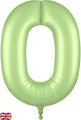 A 34" satin pastel pistachio number 0 foil balloon by Oaktree. A small British flag is visible in the bottom left corner of the image.