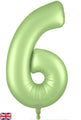 Un ballon en aluminium Oaktree n° 6 « Satin Pastel Pistachio » de 34 pouces, orné d'un grand motif vert clair brillant et d'un petit drapeau britannique dans le coin inférieur gauche.