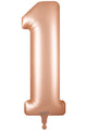 Un ballon en aluminium « Oaktree Number 1 Satin Pastel Rose Quartz » de 34 pouces flotte à la verticale sur un fond blanc.
