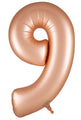 A 34″ Oaktree Number 9 Satin Pastel Rose Quartz foil balloon, inflated and standing upright against a plain white background.