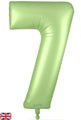 A 34" Number 7 Satin Pastel Pistachio Foil Balloon by Oaktree, light green in color and featuring a small UK flag in the bottom left corner.