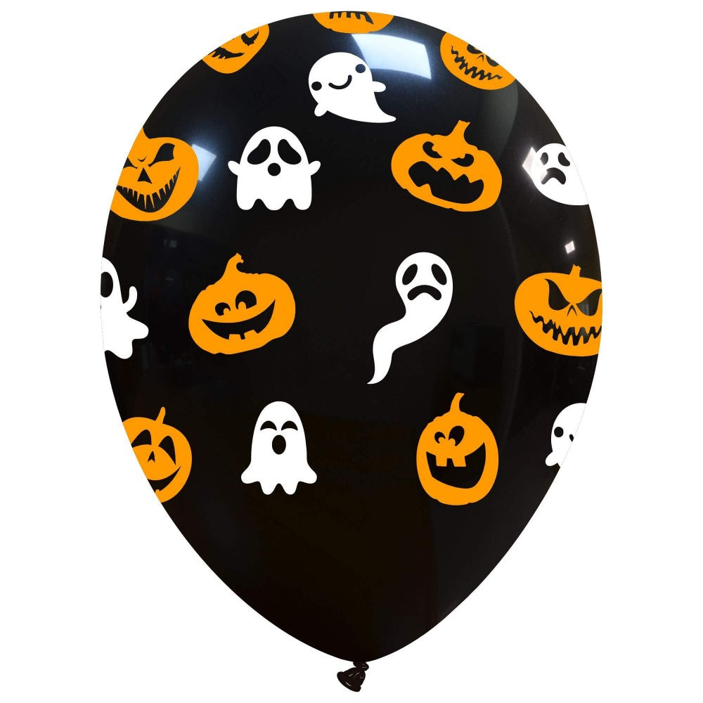 Uninflated 12 Inches Pumpkins And Ghosts All Around (25 Per Bag) Cattex Brand Latex Balloons Manufacturered By Cattex