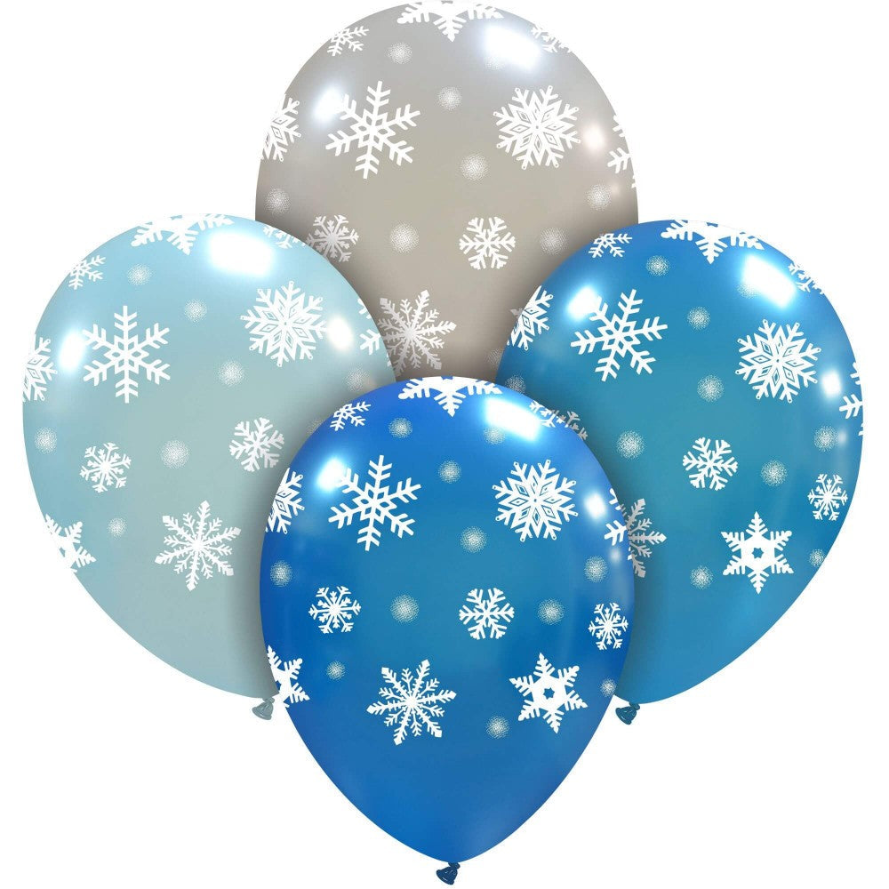 Uninflated 12 Inches Icy Snowflakes All Around (25 Per Bag) Cattex Brand Latex Balloons Manufacturered By Cattex