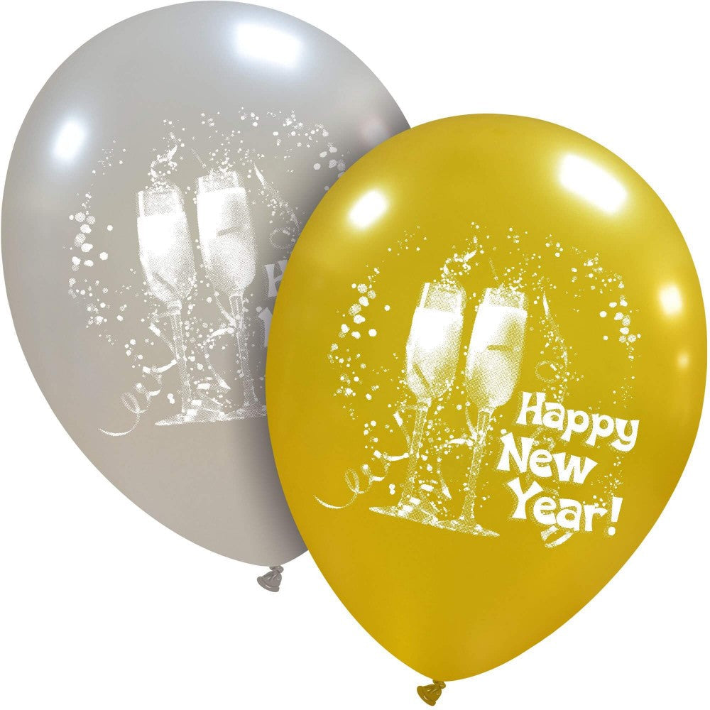 Uninflated 12 Inches New Year Cheers 1 sided (25 Per Bag) Cattex Brand Latex Balloons Manufacturered By Cattex