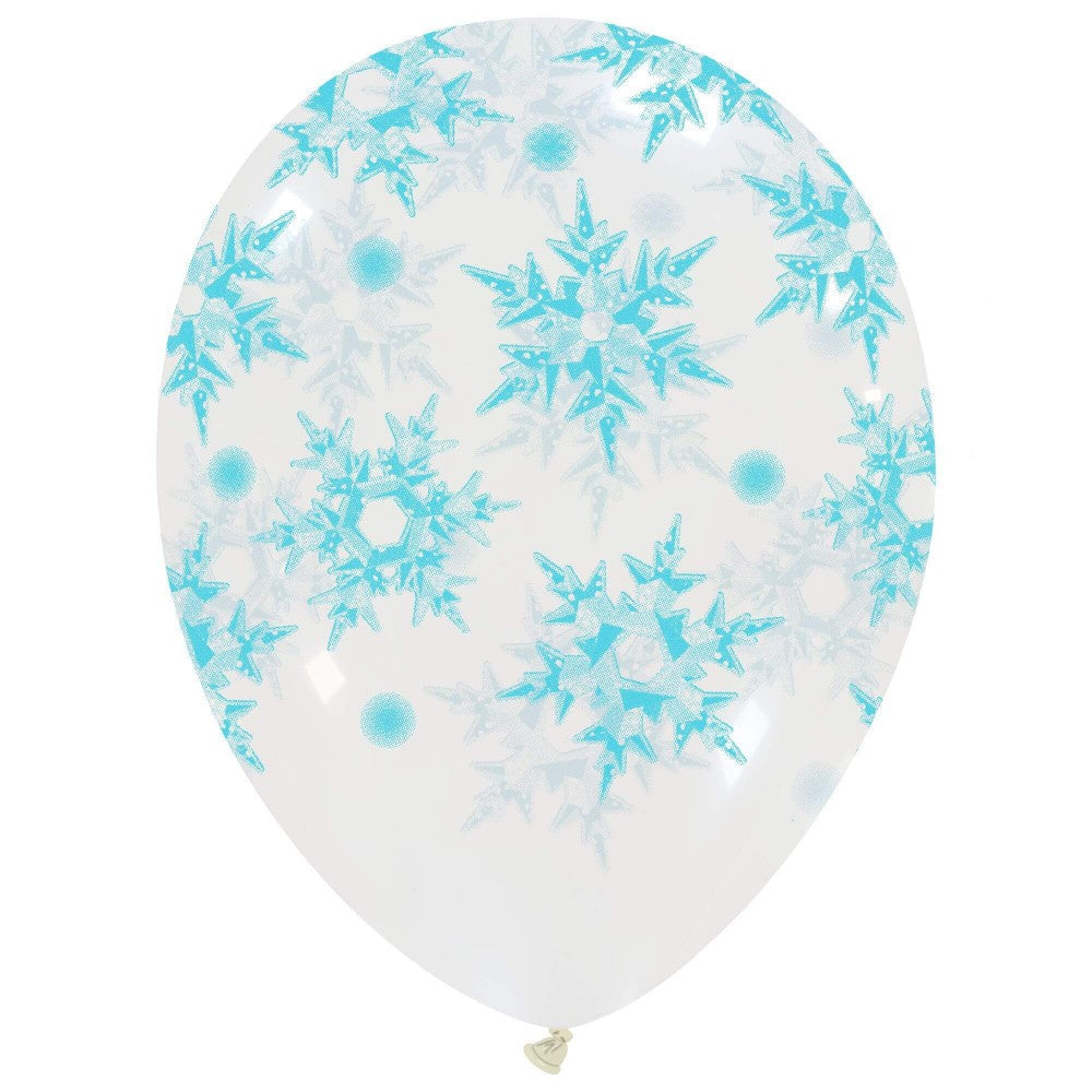 Uninflated 12 Inches Frozen Icy Snowflakes All Around (25 Per Bag) Cattex Brand Latex Balloons Manufacturered By Cattex