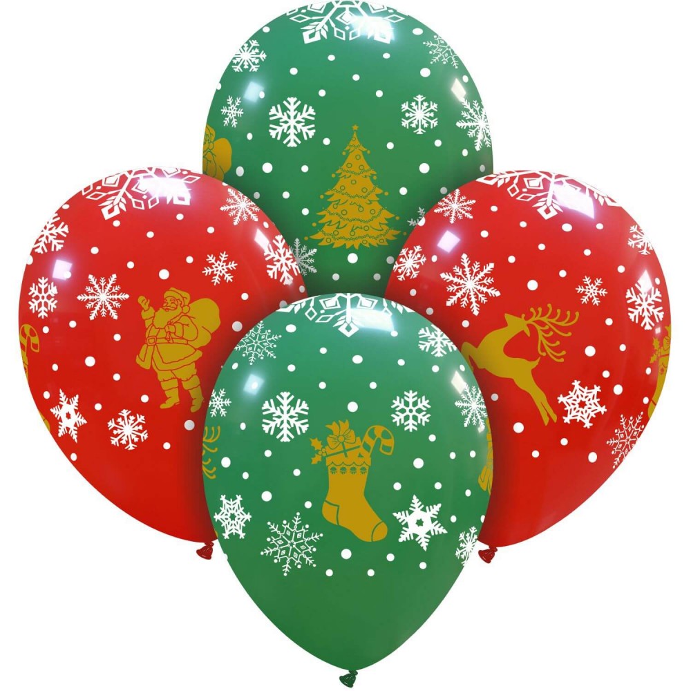 Uninflated 12 Inches Golden Christmas All Around (25 Per Bag) Cattex Brand Latex Balloons Manufacturered By Cattex