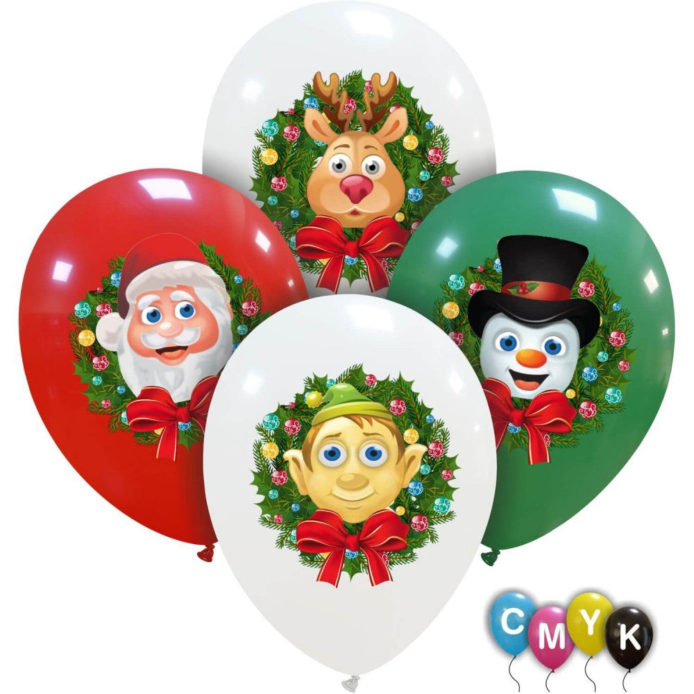 Uninflated 12 Inches Christmas Friends (CMYK) 1 Sided (25 Per Bag) Cattex Brand Latex Balloons Manufacturered By Cattex