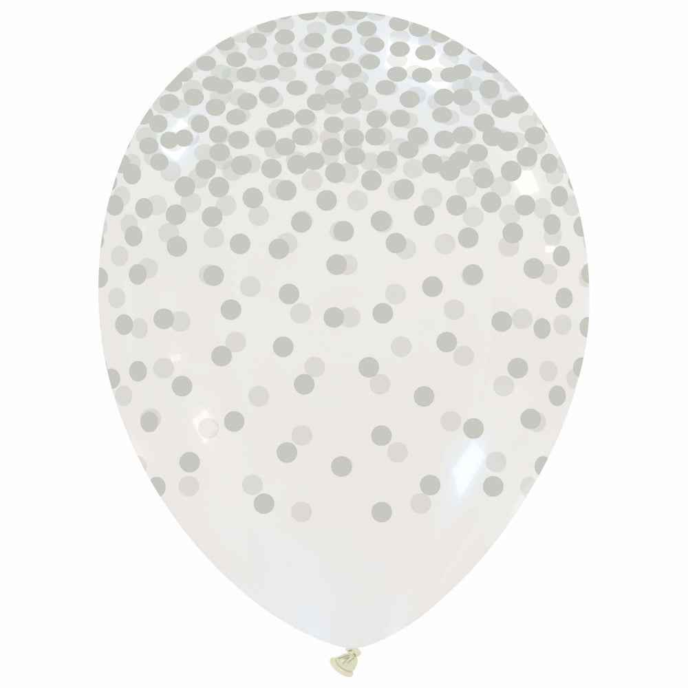 Uninflated 12 Inches Confetti Rain (Metal) Silver Print All Around (25 Per Bag) Cattex Brand Latex Balloons Manufacturered By Cattex