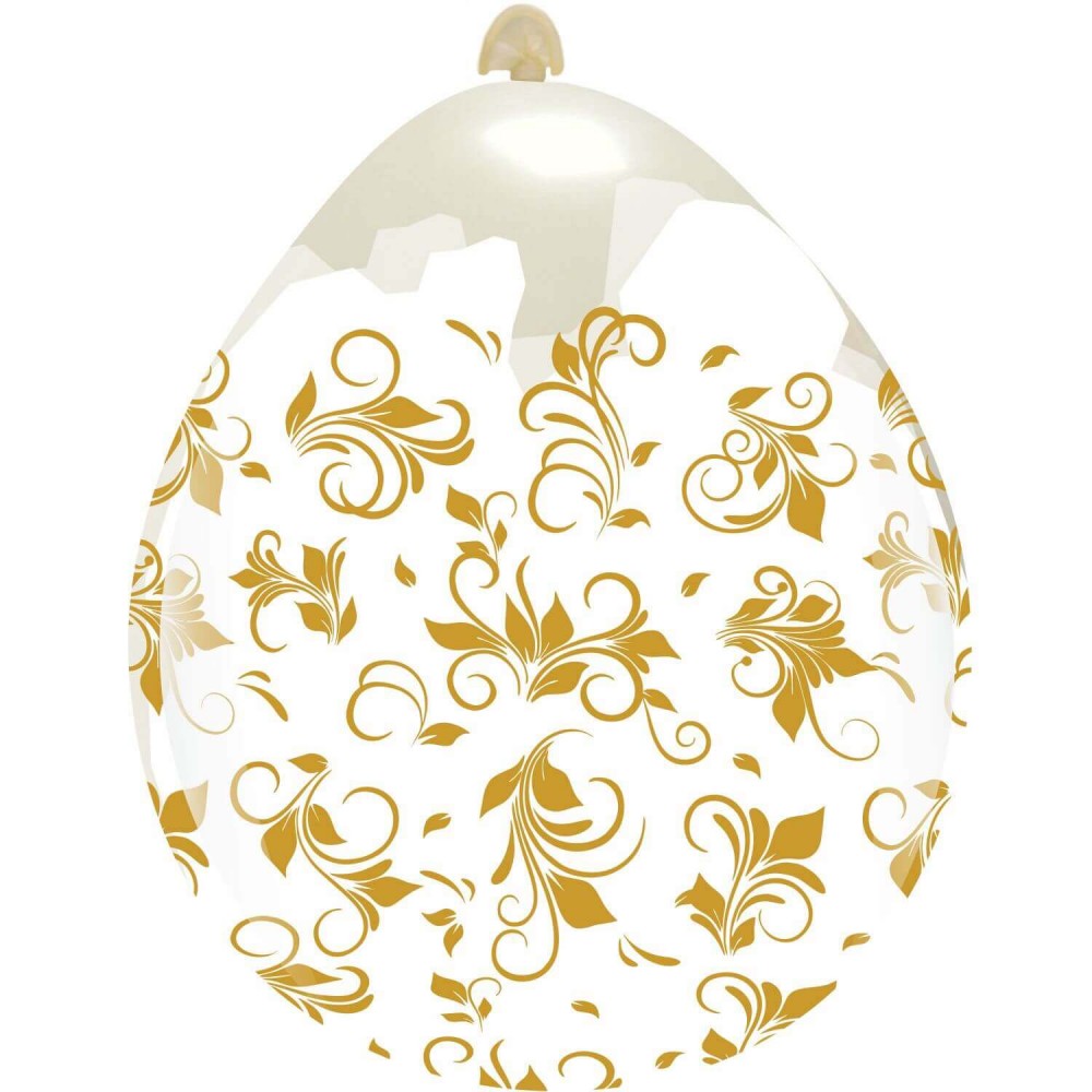 Uninflated 18 Inches Gold Filigree All Around (10 Per Bag) Cattex Brand Latex Stuffing Balloons Manufacturered By Cattex