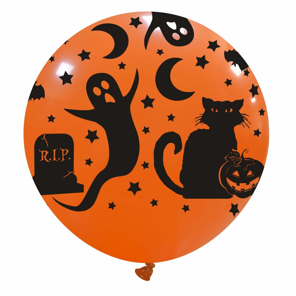 Uninflated 32 Inches Cat & Ghost All Around (1 Per Bag) Cattex Brand Latex Balloons Manufacturered By Cattex