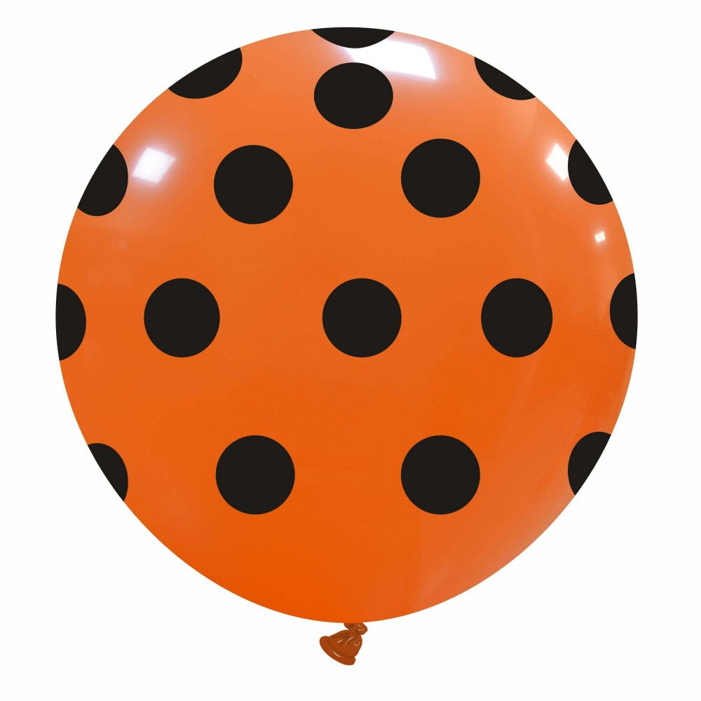 Uninflated 32 Inches Big Polka Dots Halloween Orange Print Black All Around (1 Per Bag) Cattex Brand Latex Balloons Manufacturered By Cattex