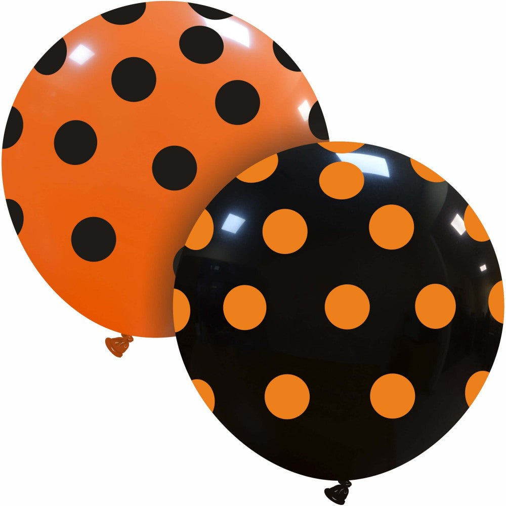 Uninflated 32 Inches Big Polka Dots Halloween Black Print Orange All Around (1 Per Bag) Cattex Brand Latex Balloons Manufacturered By Cattex