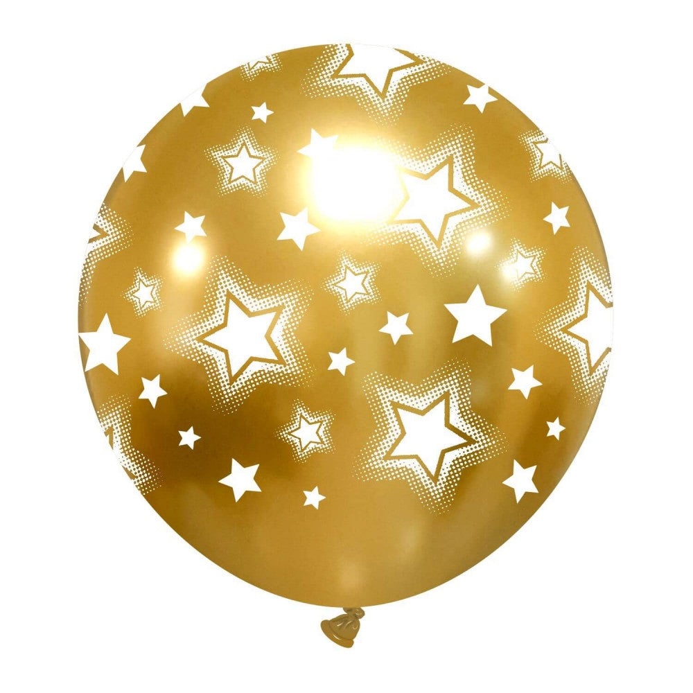 Uninflated 24 Inches Bright Stars Titanium Gold All Around (1 Per Bag) Cattex Brand Latex Balloons Manufacturered By Cattex
