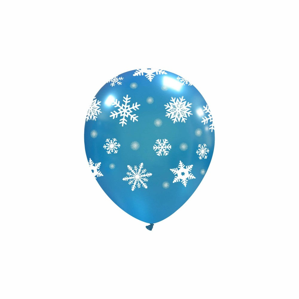 Uninflated 5 Inches Icy Snowflakes Light Blue All Around (100 Per Bag) Cattex Brand Latex Balloons Manufacturered By Cattex