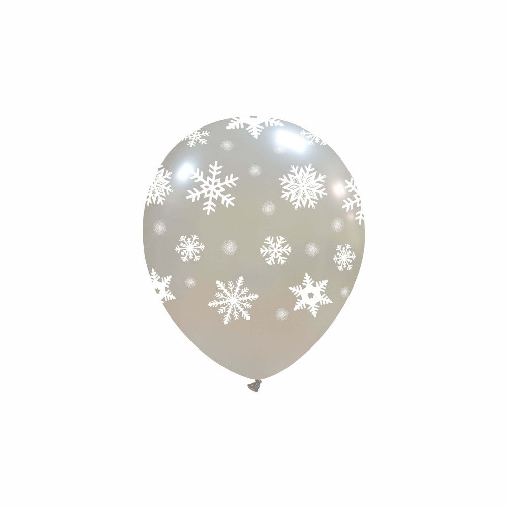 Uninflated 5 Inches Icy Snowflakes Silver All Around (100 Per Bag) Cattex Brand Latex Balloons Manufacturered By Cattex