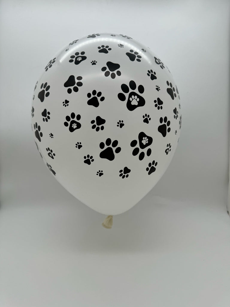 Uninflated 12" Latex Balloons All Around (25 Per Bag) Paw Print Decomex White Manufactured By Decomex Vietnam Exclusive to Bargain Balloons