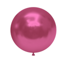 Un ballon en latex Tuftex Rockstar Chrome Like Effects de 36 pouces en rose métallique, avec une surface brillante et légèrement réfléchissante et noué au bas, est centré sur un fond blanc uni. Chaque sachet contient 2 ballons.