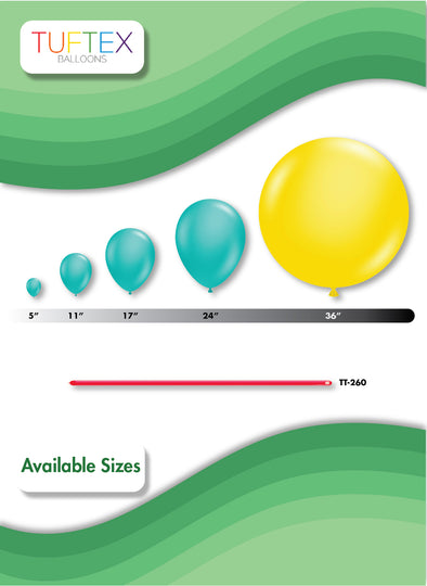 available balloon sizes from Tuftex