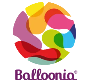 A circle made of many colours with the word 'Balloonia' below