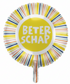 Colorful balloon with 'BETER SCHAP' text on a white background