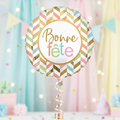 Bonne Fête Pastel Celebration Foil Balloon with Background and Ribbon