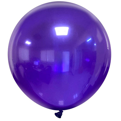 A glossy, round Cattex Brand 36″ Crystal Purple Latex Balloon with subtle reflections of lights and a room on its surface floats against a plain white background.