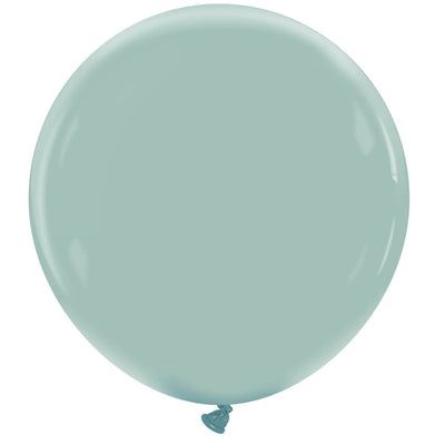 A single fully inflated 36″ Cattex Brand Premium Vintage Blue latex balloon is floating against a plain white background.