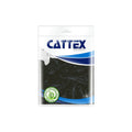 A package of 5″ Cattex Brand Premium Petrol Latex Balloons (100 per bag) is visible through a clear section of the white and blue Cattex packaging, with a green seal indicating the balloons are made from natural latex.