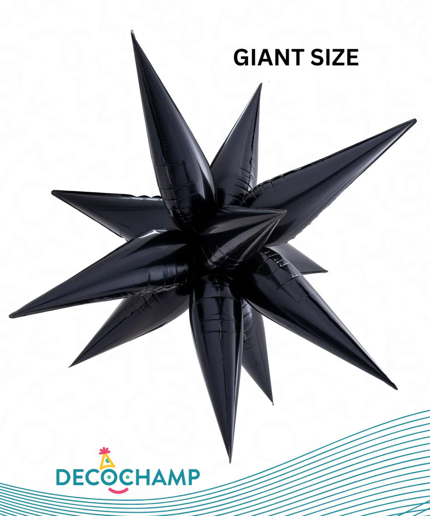 Uninflated 60" Giant Decochamp Brand Starburst Black Foil Balloon Manufactured By Decochamp