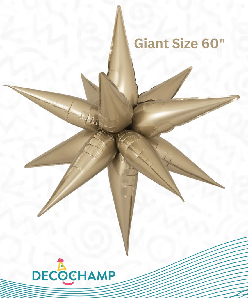 Not Inflated 60" Giant Decochamp Brand Starburst Champagne Foil Balloon Made By Decochamp