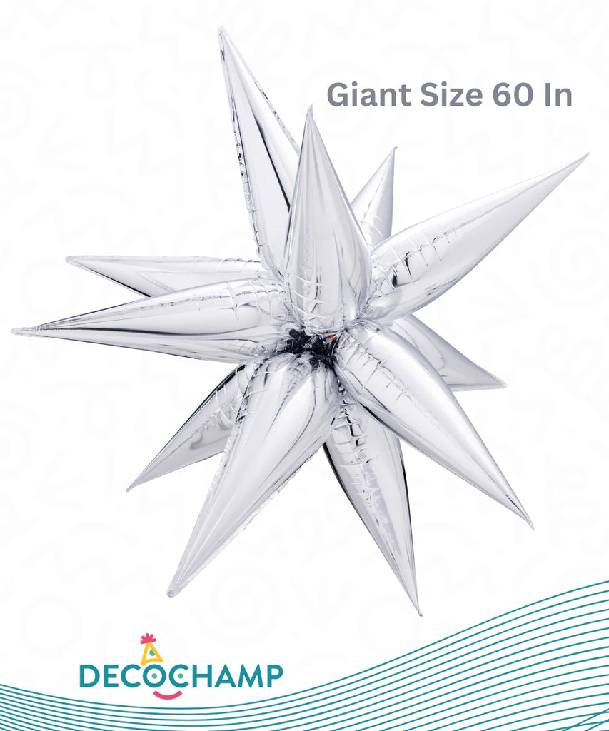 Not Inflated 60" Giant Decochamp Brand Starburst Silver Foil Balloon Manufactured By Decochamp