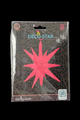 El globo «Deco Starburst» de Decochamp, de 22", en color rosa neón y rojo, solo para inflar con aire, presenta un llamativo diseño de estrella con puntas e incluye un código QR en la esquina inferior derecha.