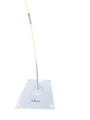 A white square Deco Arch Connector base by Decochamp, designed for 16"x16" or 24"x24" DecoBases, holds a thin yellow pole—ideal for event decor. "Decochamp" and logo are printed on the base. Box includes 10 units; background is plain white.