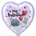 Globo de aluminio Critter My Valentine de 9″, solo con relleno de aire (los palitos se venden por separado), con un erizo y un ratón que sostienen un globo en forma de corazón, con el texto My Valentine y pequeños detalles en forma de corazón.