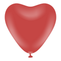 A shiny deep red, heart-shaped 12″ Kalisan latex balloon with a small knot at the bottom, from Kalisan’s Standard range (25 per bag), is displayed against a plain white background.
