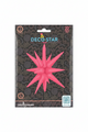 El globo «Deco Starburst» de Decochamp, de 22", solo para inflar con aire, en color rosa neón y rojo, presenta un diseño rosa con púas, perfecto para fiestas. Incluye un embalaje de la marca con un código QR sobre un fondo estampado. Una unidad por paquete.
