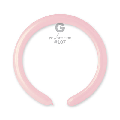 A light pink, inflated 260G Gemar Latex Balloon forms an open circle on a white background. Above it, the text reads “Modelling/Twisting Marshmallow Powder Pink (Bag of 50) – Gemar.”.