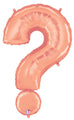 The Betallic Brand 40" (34" inflated) Megaloon Foil Balloon Question Mark (?) in rose gold is made from metallic foil and has tabs for easy hanging—ideal as a party decoration.