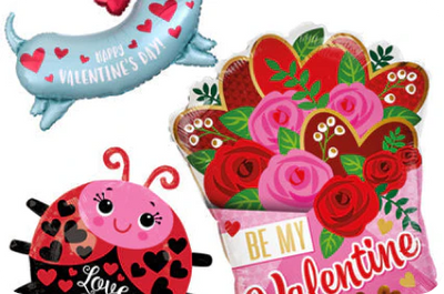 Ladybug and flowers valentines balloons on a white background