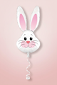 White Bunny Rabbit Foil Balloon with Blush Background and Ribbon